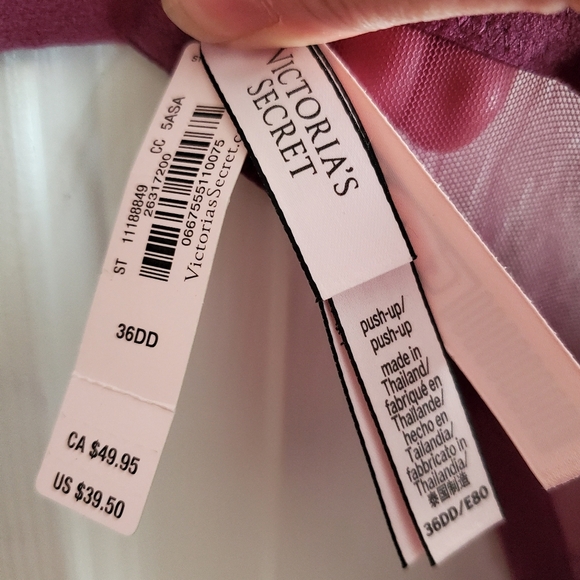 Victorias Secret Berry Gold SHIMMER Lace Mesh ExtremeLift Plunge PU UW Bra 36DD - Picture 6 of 7